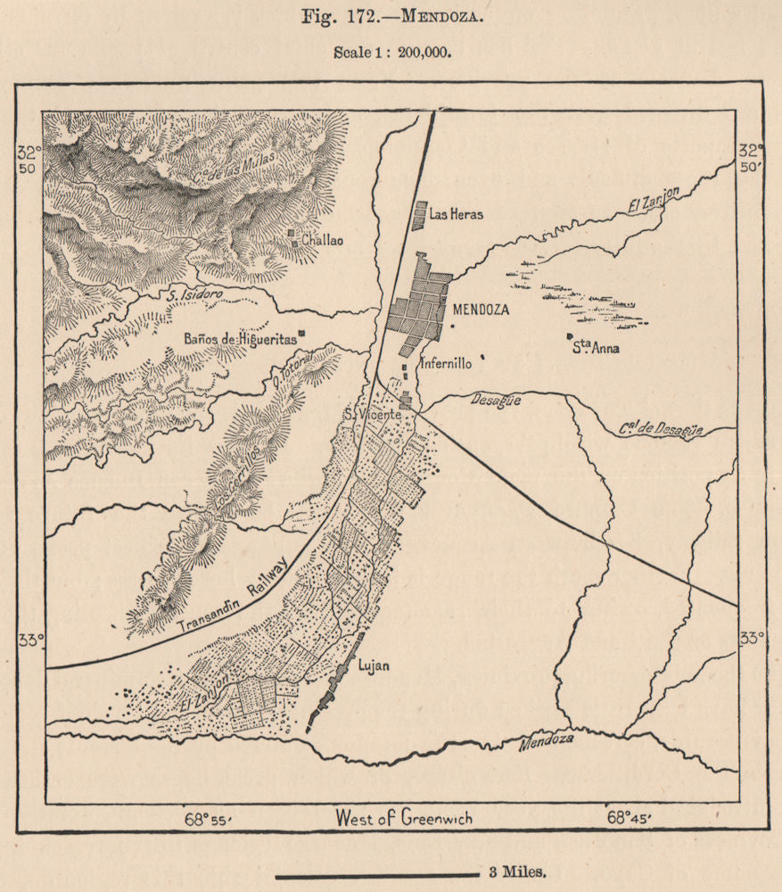 Mendoza. Argentina 1885 old antique vintage map plan chart